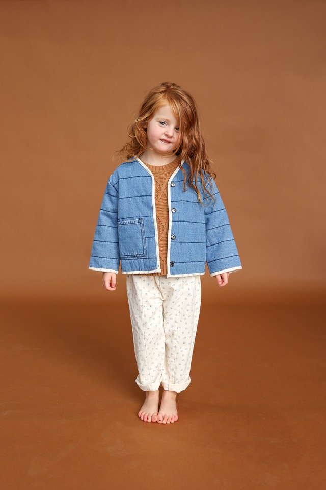 《即納》last 3-4Y GROWN/ Quilted Reversible Jacket- Denim&Garden
