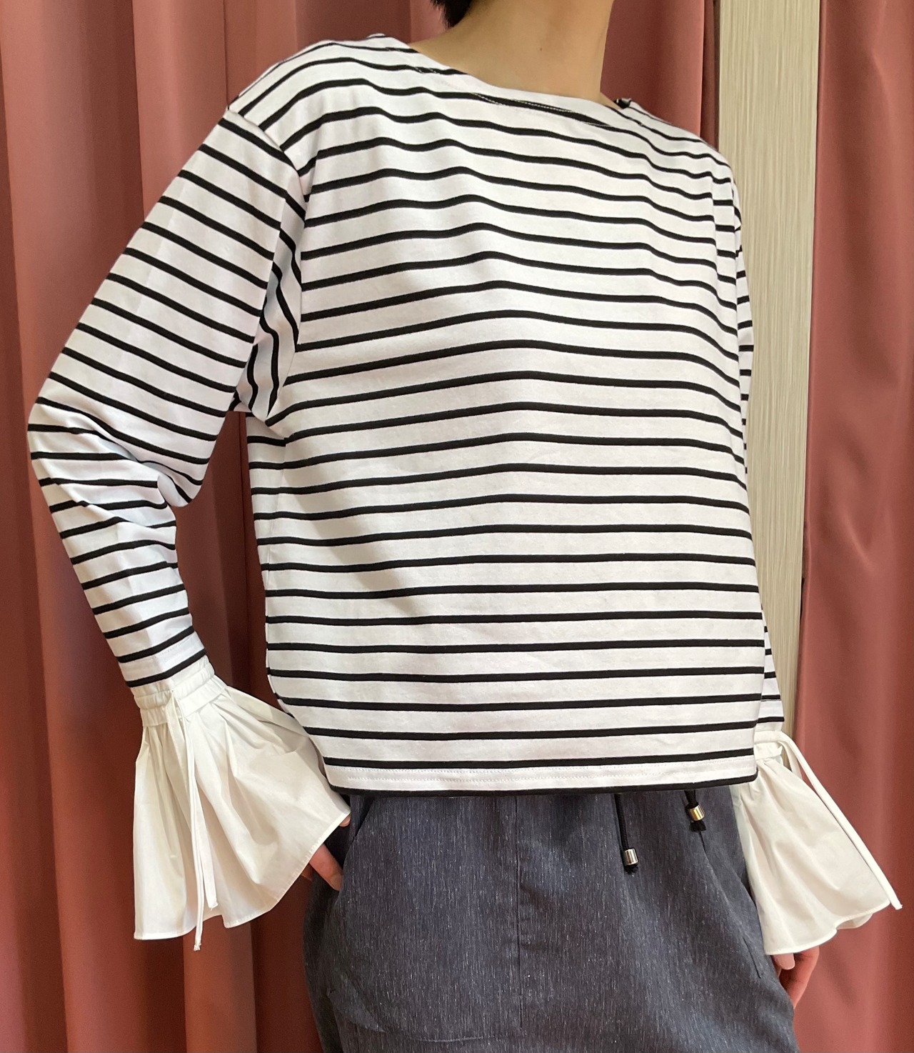 Mewl ミュール シャツスリーブボーダートップス | セレクトショップ BLUE