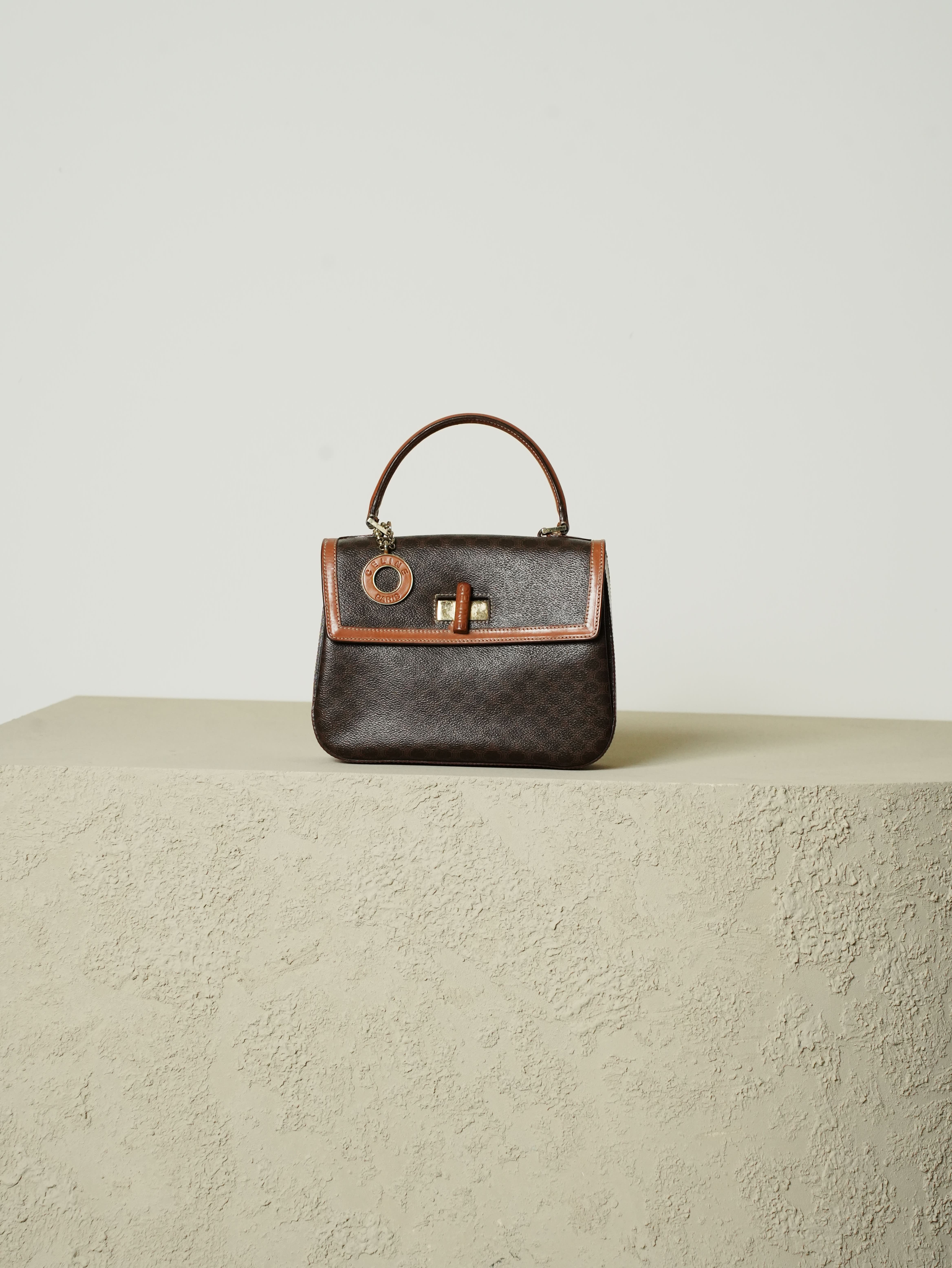セリーヌ　オールドセリーヌ　ヴィンテージ　マカダム柄　ボストン　ハンドバッグ CELINE セリーヌ マカダム ブラゾン型押し フロントポケット ミニ
