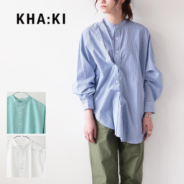 KHA:KI [カーキ]  3PLACKET SHIRTS DRESS [mil23hop3079] 3プラケットシャツドレス・ストライプ・シャツワンピース・ワイドサイズ・綿シャツ・コットンシャツ・長袖・ロングスリーブ・春物・LADY'S [2023SS]