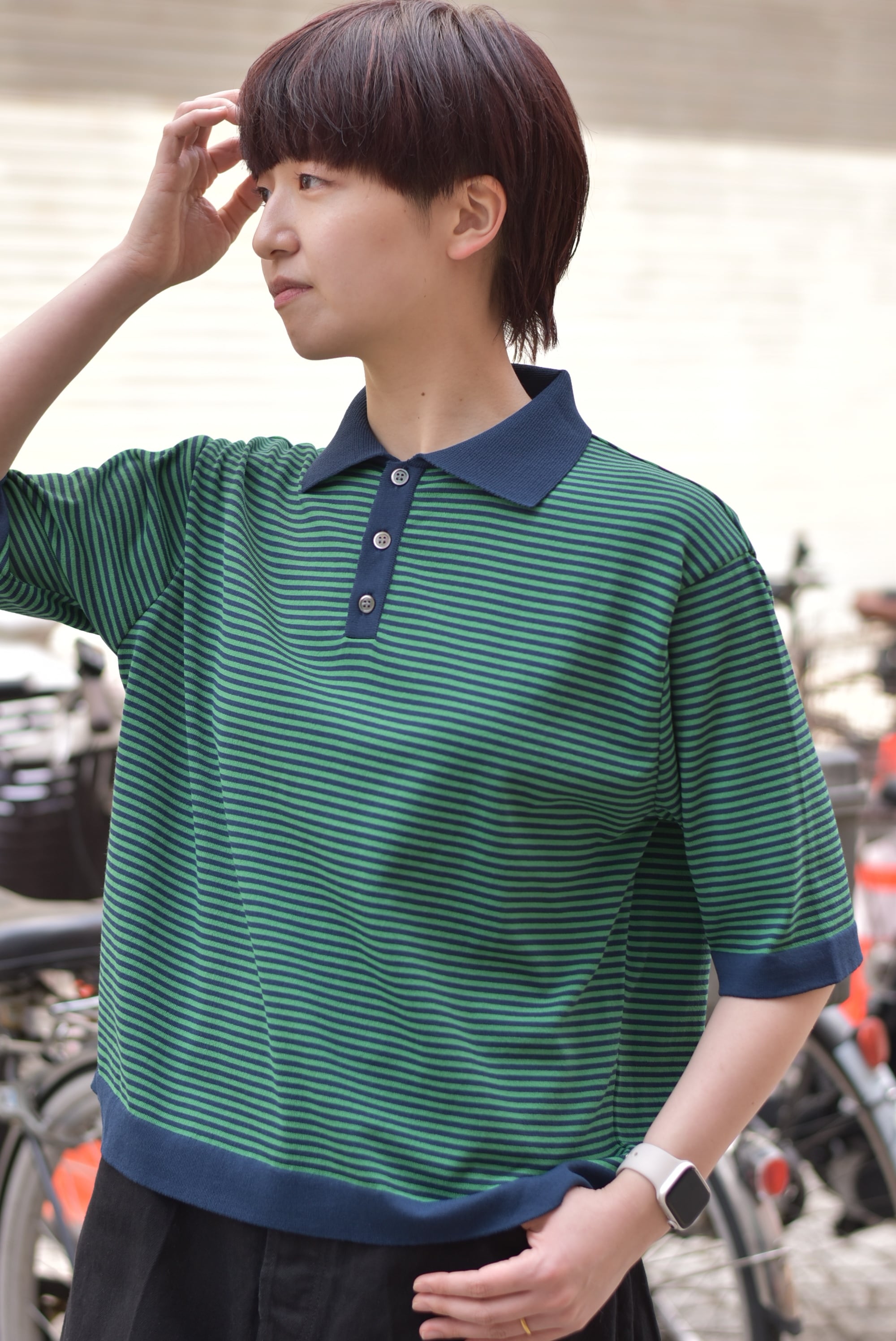 ラスト1点！※【maillot】mature border knit polo | theater(シアター)