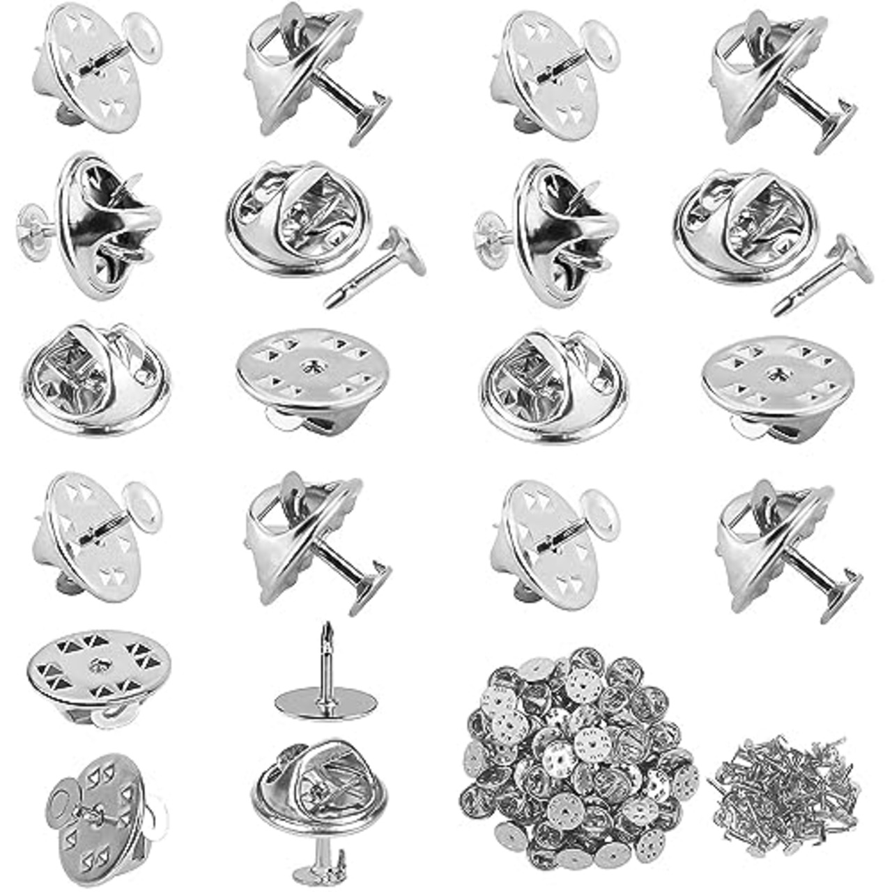 ピンバッチ【50セット】蝶タック シルバー バタフライ型留め具と土台の広い針 金具 服飾小物のDIY ブートニアのDIY ハンドメイド 母の日のプレゼント