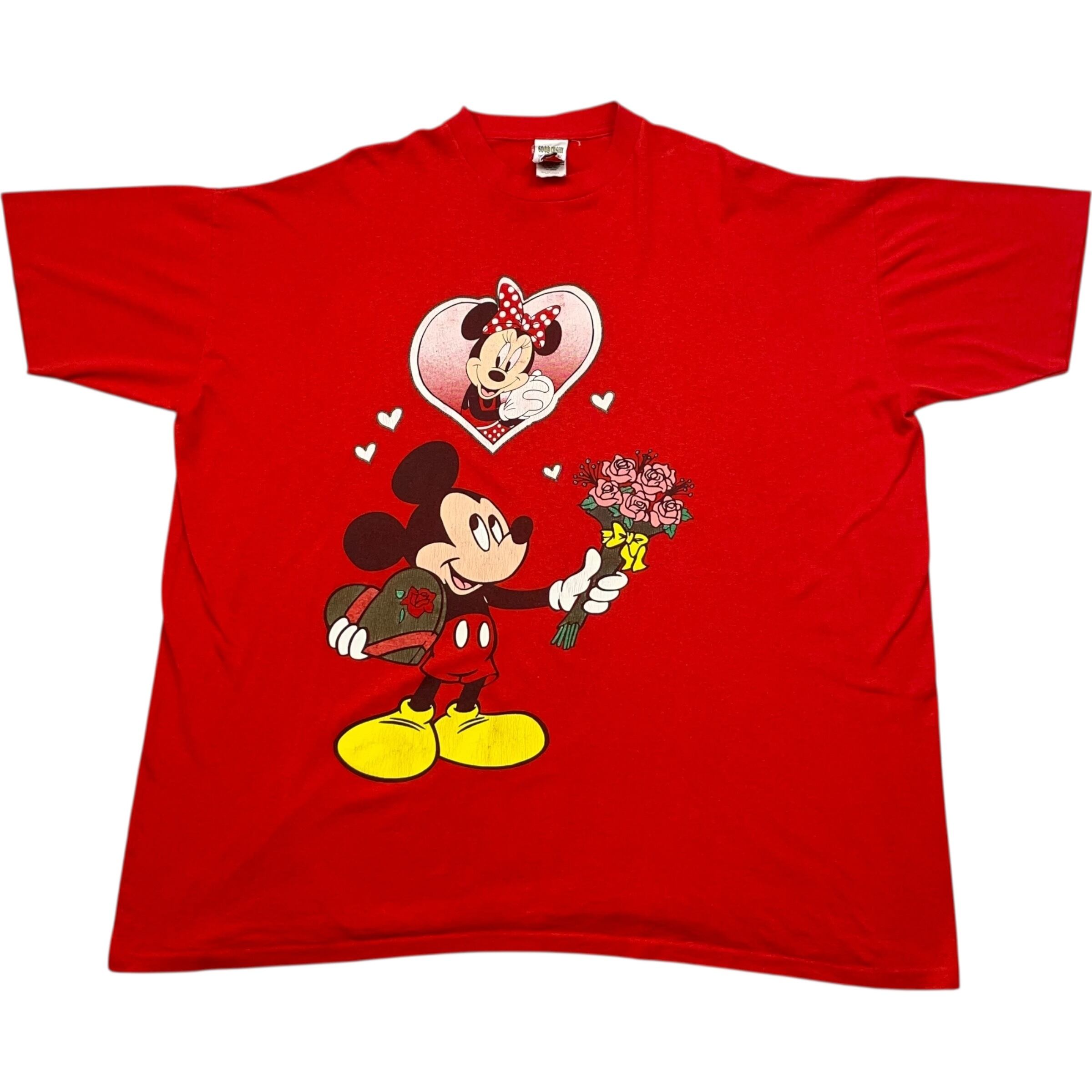 《ONE SIZE》 Disney ディズニー Tシャツ ミッキーマウス ミニーマウス プリント レッド USA製 90年代 vintage no.7930