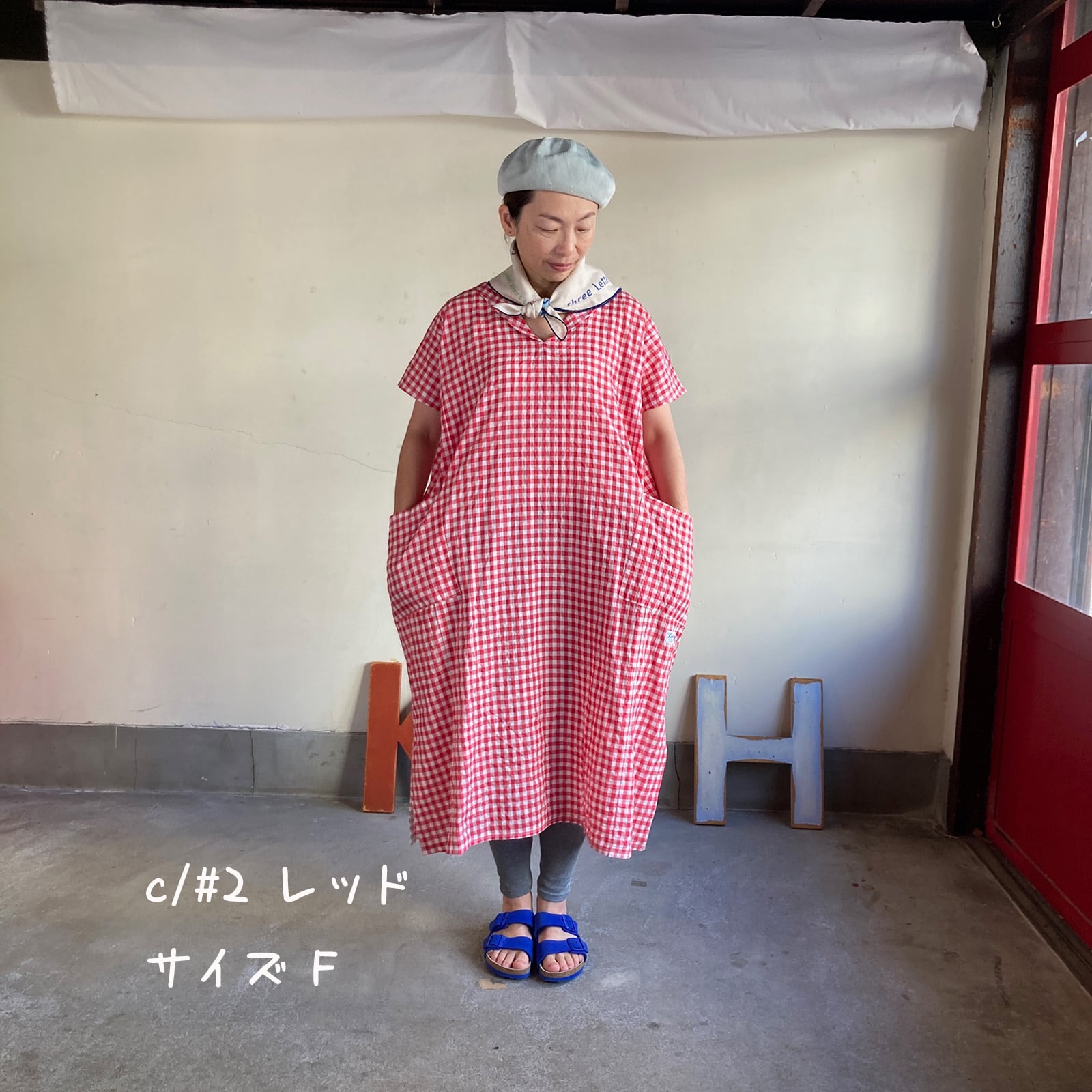Wide脇切り替えワンピース ゆらぎギンガムチェック 62OP10 サイズ F
