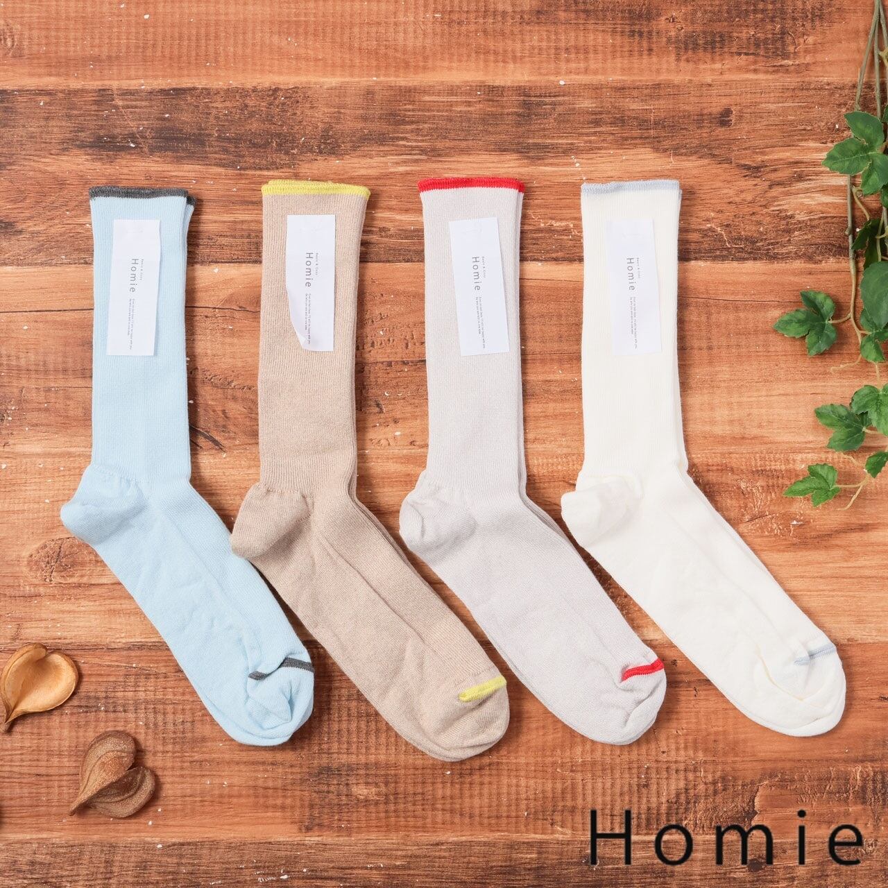 靴下 ソックス Homie ホミー コットン レーヨン シルクソックス レディース オールシーズン 綿 抗菌防臭 ストレスフリー 快適 日本製 クルー丈 22-24cm ギフト プレゼント H-077 Hm043
