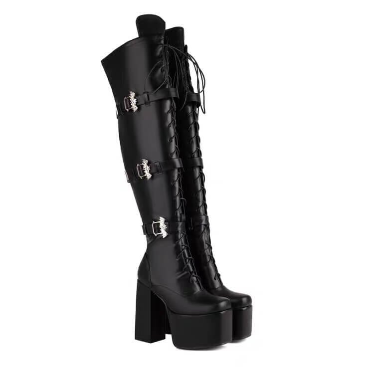size26.5cmあり】レッグベルトレースアップニーハイブーツ12cm全2色