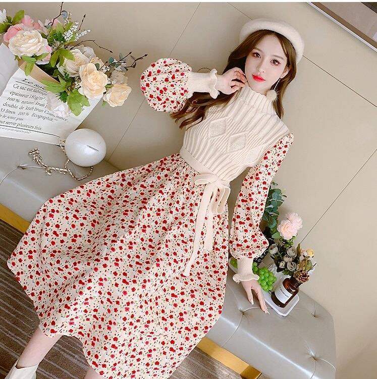 MISS J 膝丈ワンピース MISS J 花柄 ノースリーブ ひざ丈 ニット