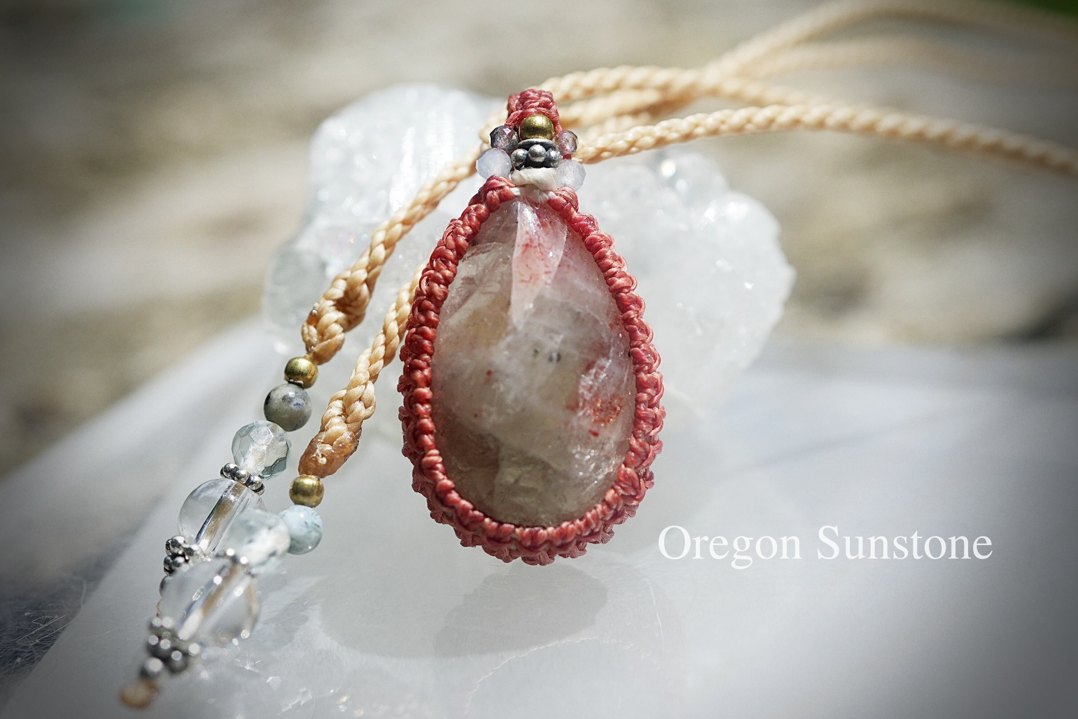 半貴石★オレゴンサンストーン マクラメネックレス1773