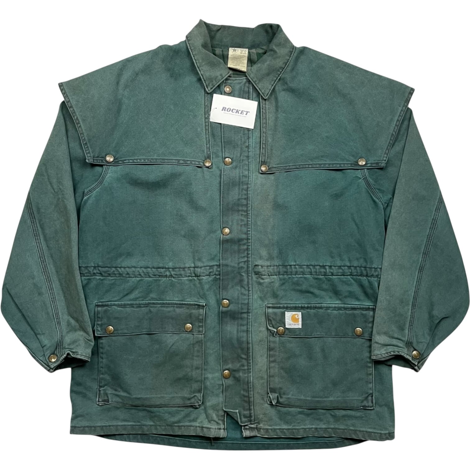 《L》Carhartt カーハート アンブレラケープジャケット フェード 星タグ グリーン USA製 90年代 vintage no.10601