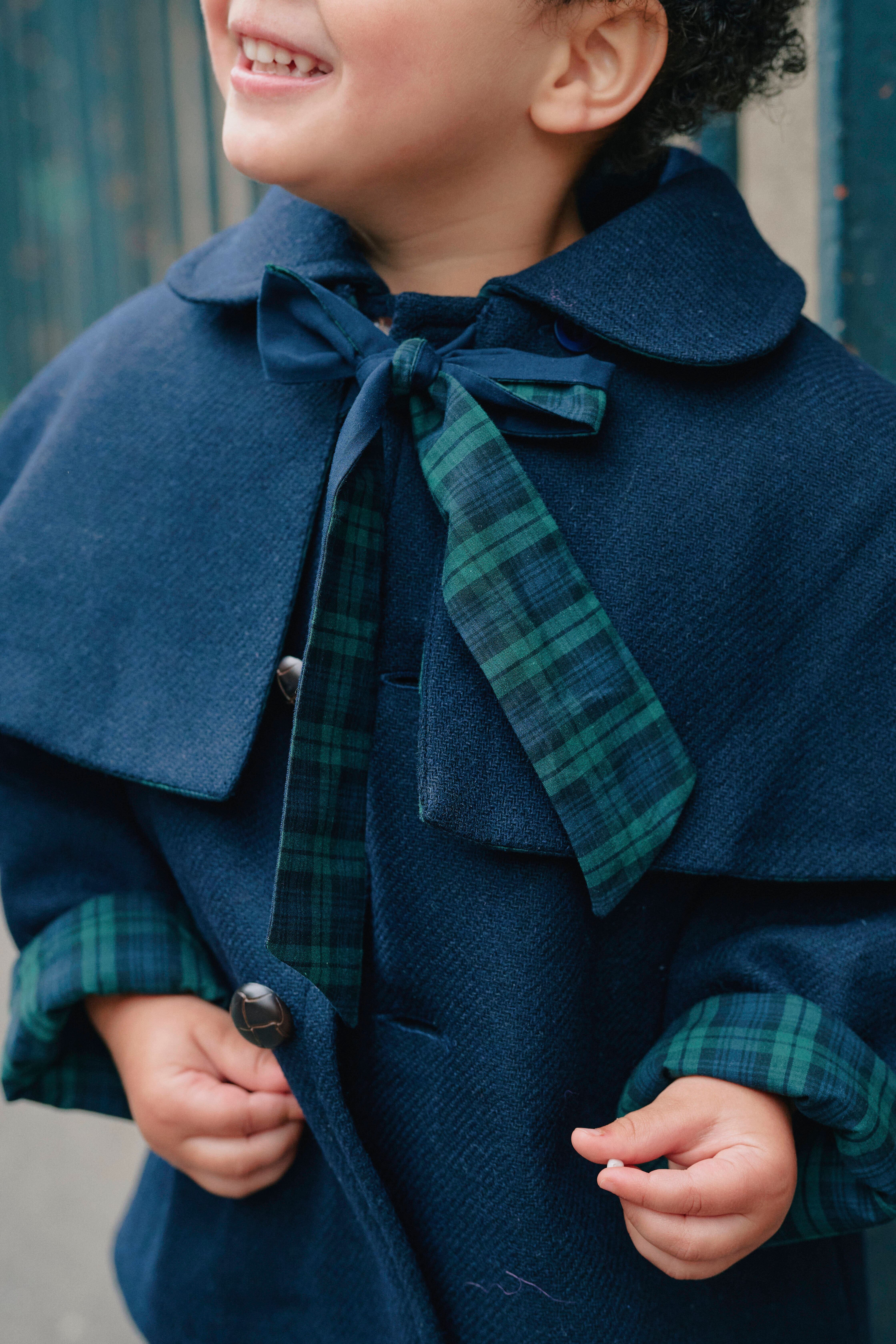 【予約/送料無料】5y-8y / Coat amovible cape DARCY- blue mostly wool / Maison Marelle