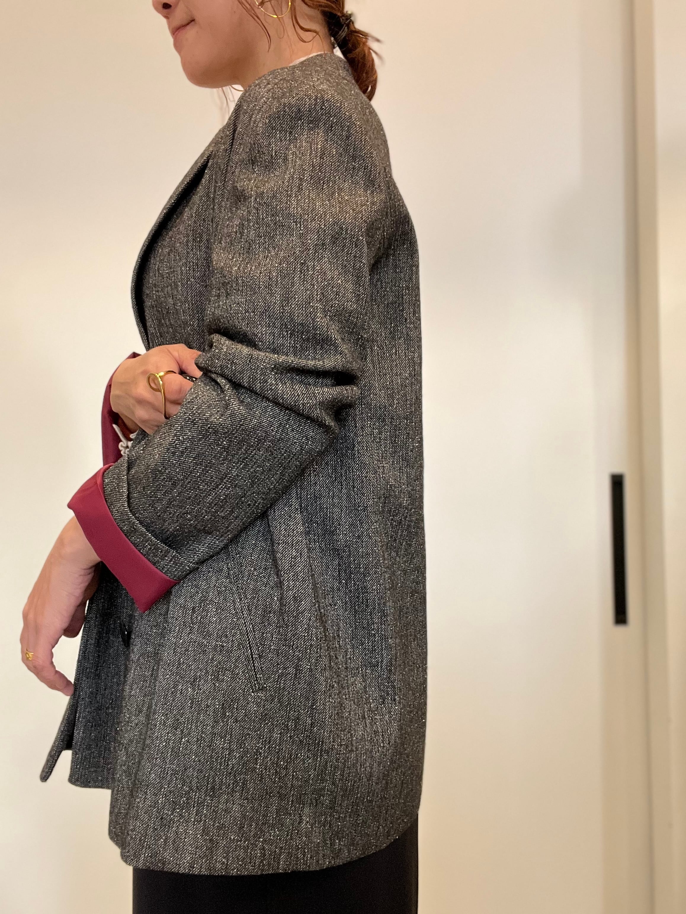 【PASSIONE】セットアップ可 杢ツイード調ウール混ジャケット 536414