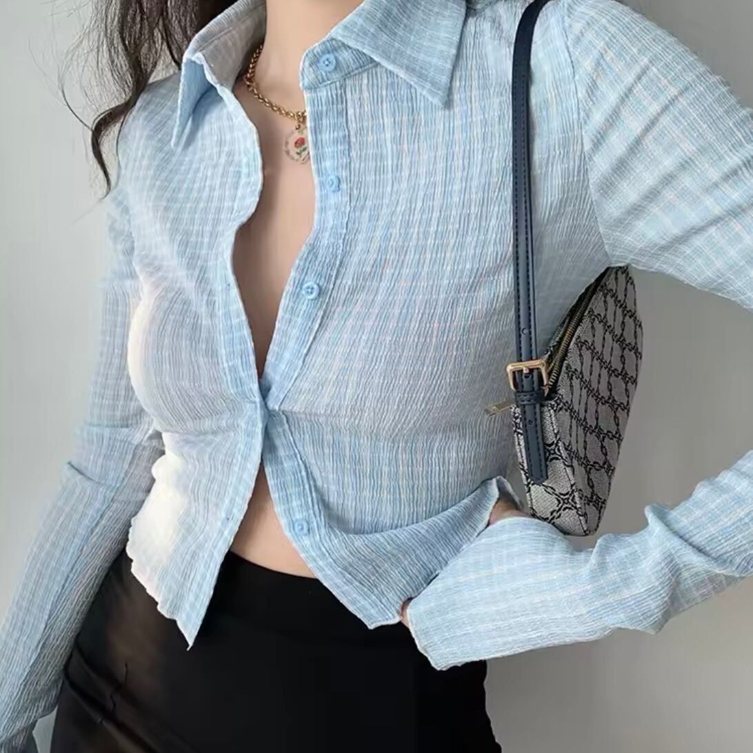 シャーリングチェックシャツ