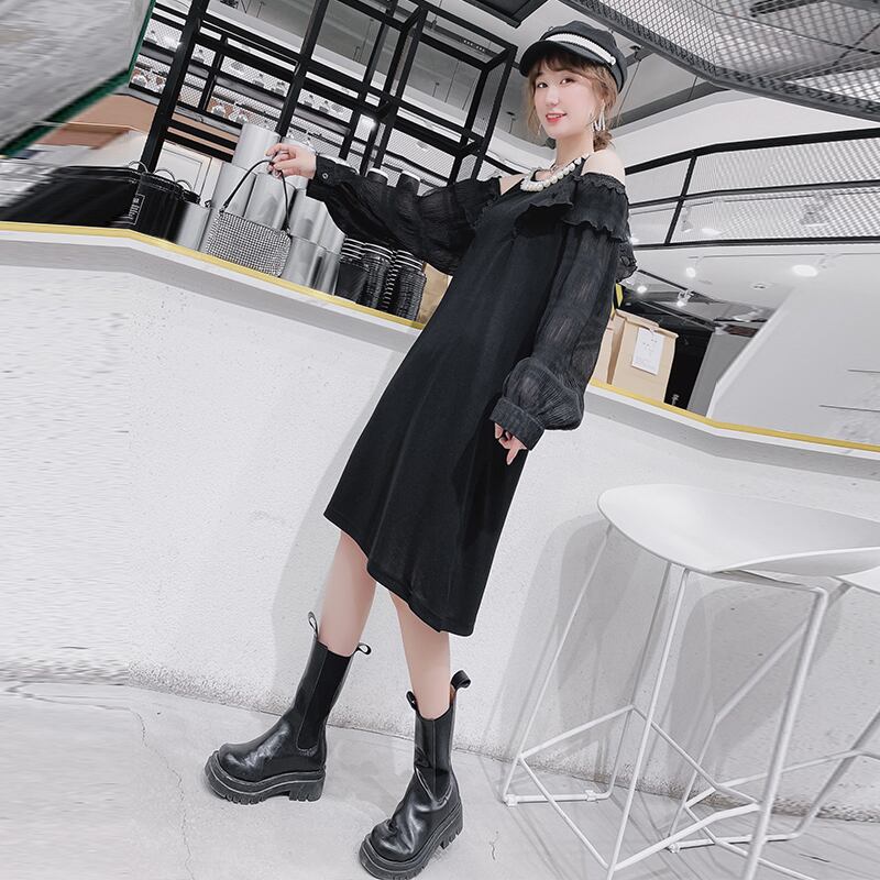 ドレス スカート ブラック 大きめサイズ ミックスインファッション263083536