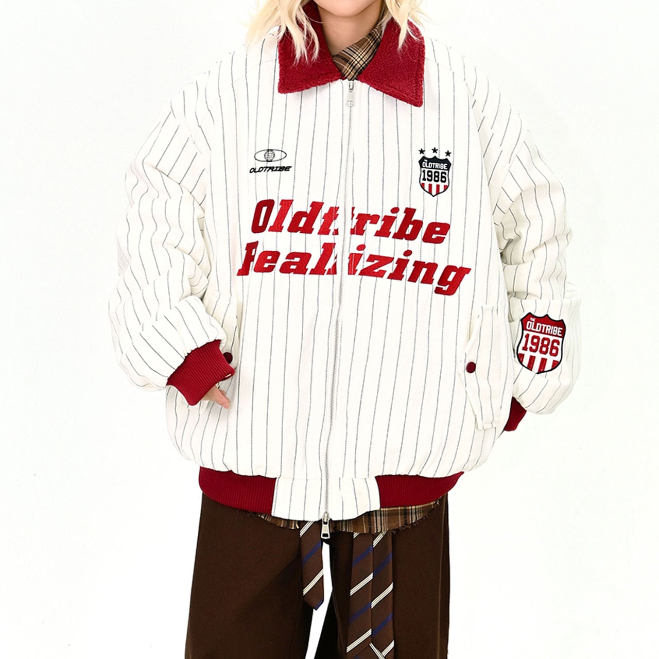 ピンストライプレトロカレッジブルゾン 2col R01131