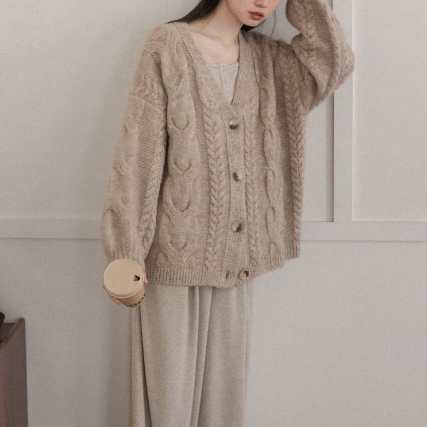 cable-knit oversized cardigan　J00446
