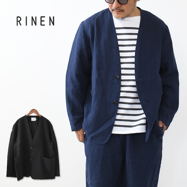 RINEN [リネン] 40/1リネン平織エアタンブラー ノーカラージャケット [R29602] リネンジャケット・ノーカラー・ジャケット・麻・アウター・MEN'S [2026SS]