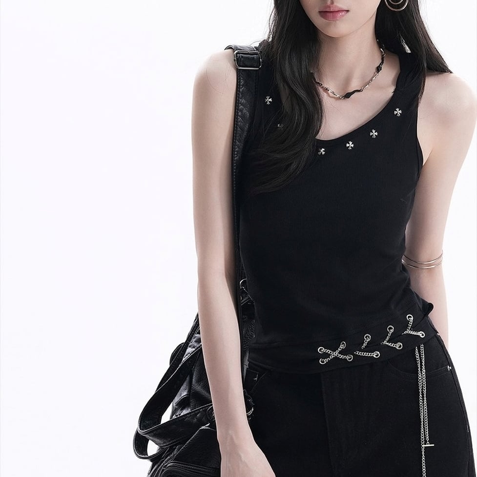 studs lace up tops / l0628