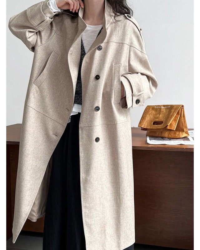 Stand Neck Long Coat N053