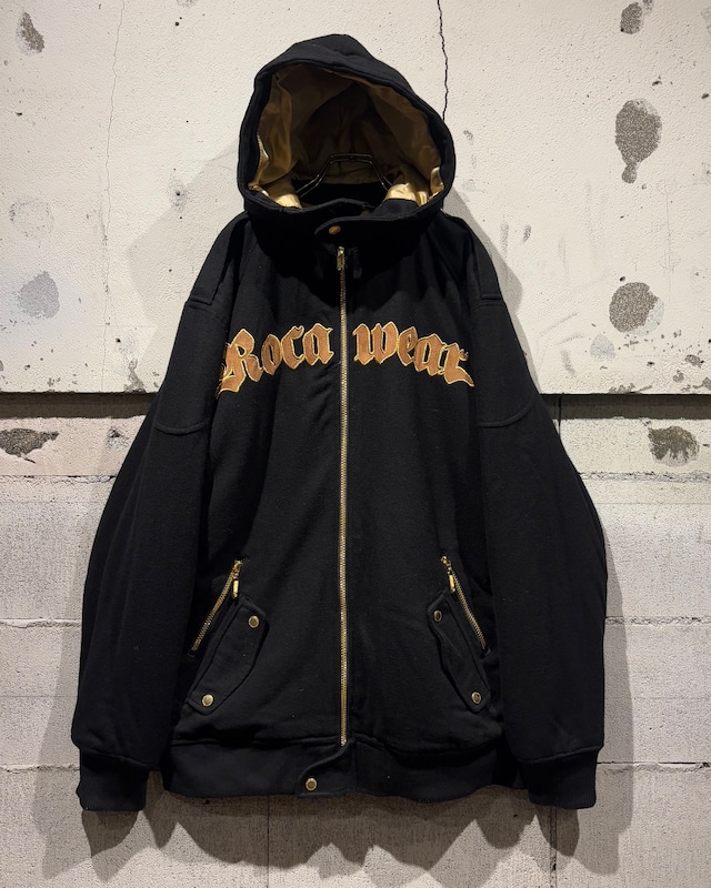 【Caka otto】“ROCAWEAR”Logo Design Vintage Loose Melton Hooded Jacket