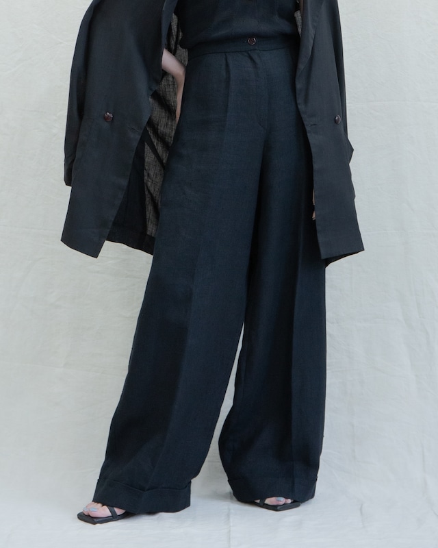 1990s tucked wide linen trousers