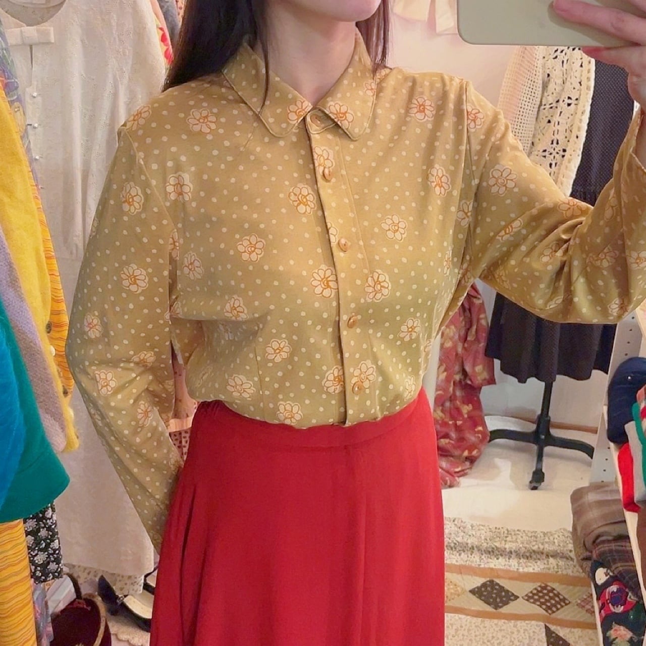 handwriting flower dot printed blouse