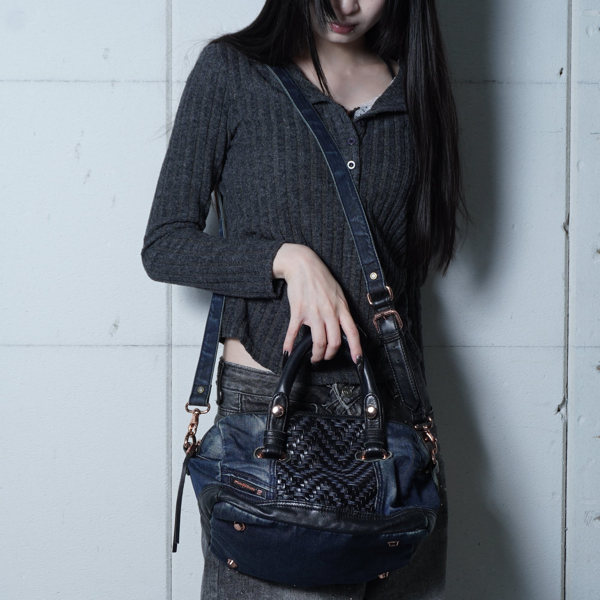 DIESEL】ディーゼル Y2K ロゴ入 編み込みレザー切替デニム2WAY