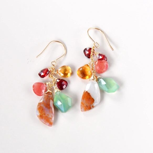 14kgf/デンドリティックアゲートx秋色天然石ピアス