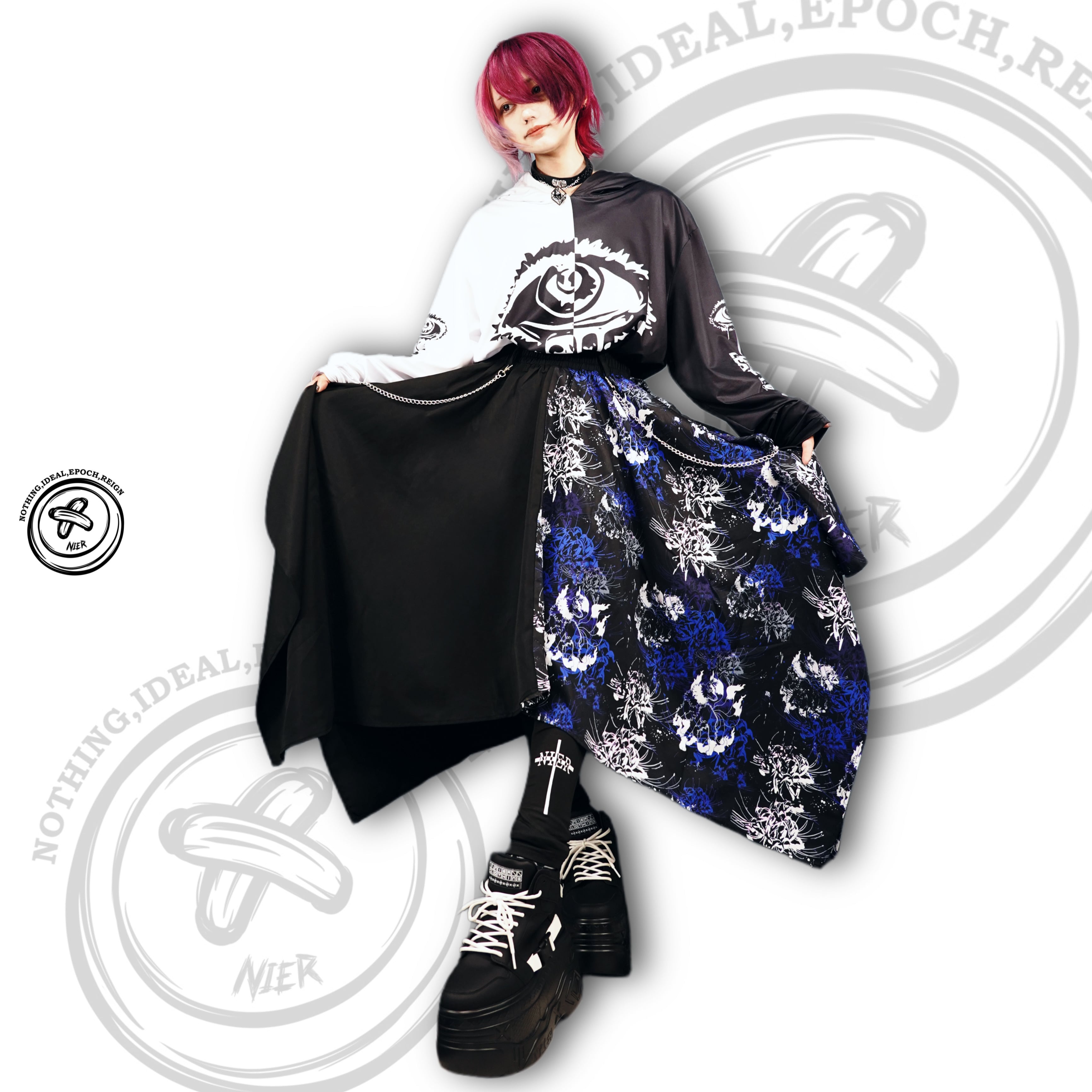 チェーン付きUNISEX ASYMMETRY SKIRT【九尾×彼岸花】 | NIER CLOTHING