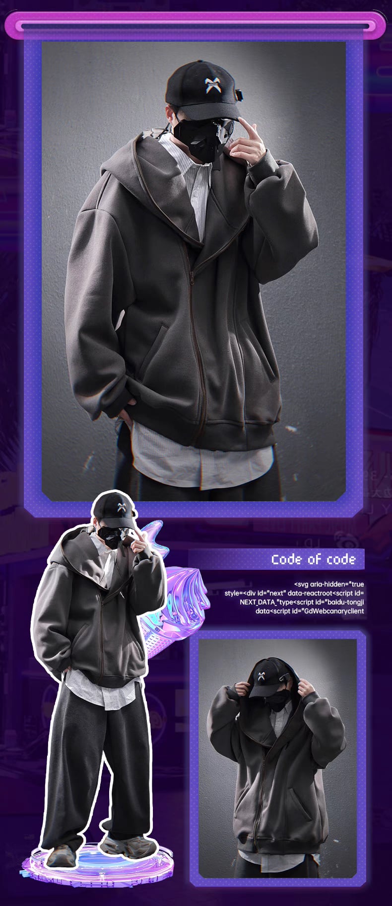 JIYEIND 25SS 斜めファスナー ルーズパーカー | テックウェア専門店