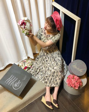 VINTAGE 50’s brown × pink cotton dress