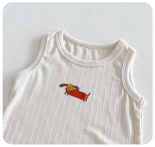 【セット】いぬイラストノースリーブTシャツパンツセットアップ - 14