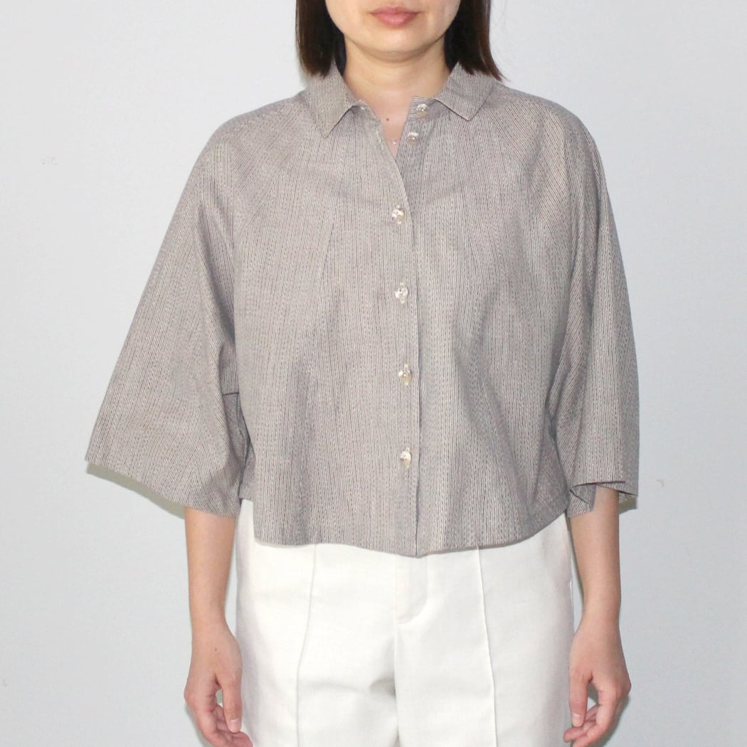 文人縞ベージュ ショートボレロ