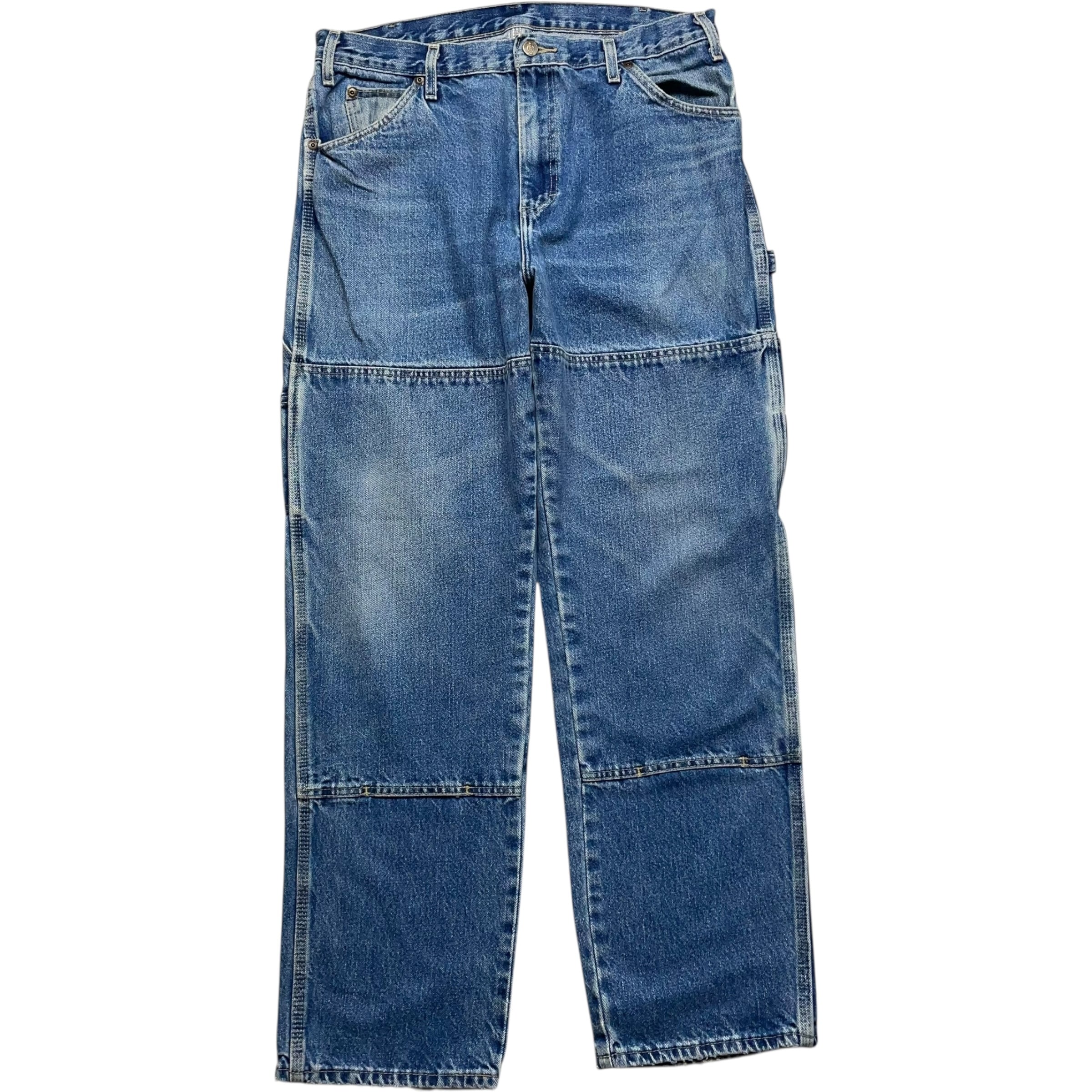 《実寸 W34 L31》 Dickies ディッキーズ デニム  ワークパンツ ダブルニー 色落ち ヒゲ ブルー  no.9311