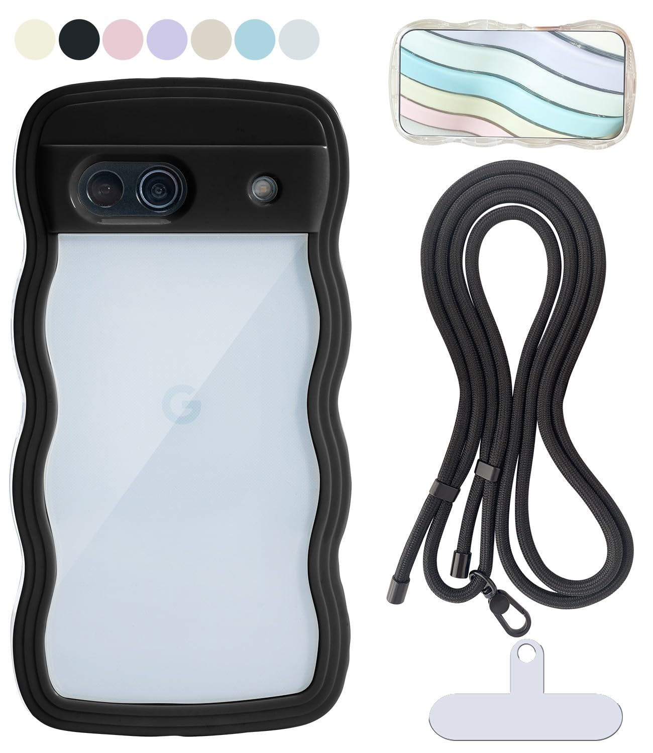 shinyle 対応 pixel 7a クリアケース 波型 ショルダー 可愛い スマホケース うねうね おしゃれ ピクセル7a ストラップ付き 首掛け 肩掛け 耐衝撃 韓国 透明 推し活 ワイヤレス充電対応 ストラップホール付き googleピクセル向け かわいい おしゃれ スマホカバー なみなみ ウェーブ pixel 用 7a 携帯ケース 透明カバー ブラクラ