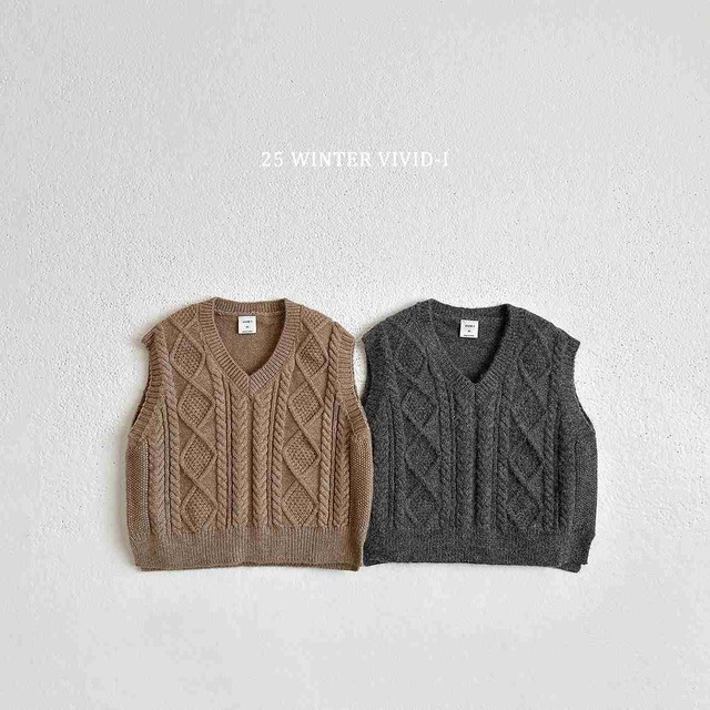 【取寄】vivid-i｜cable knit vest｜ケーブルニットベスト｜XS-XL｜kids｜25 winter