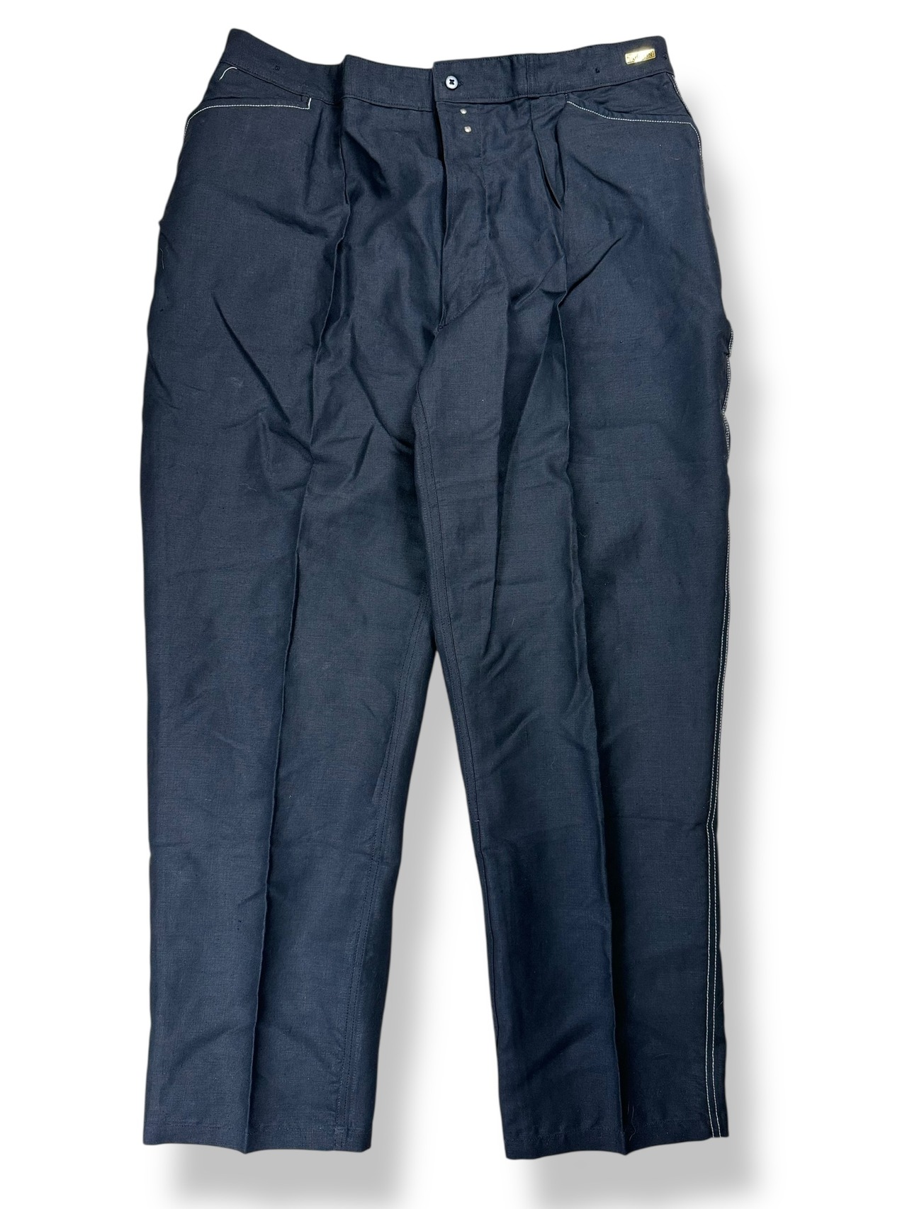 【Deadstock】50s French Workwear “AU MOLINEL” Black Linen Maquignon Trousers