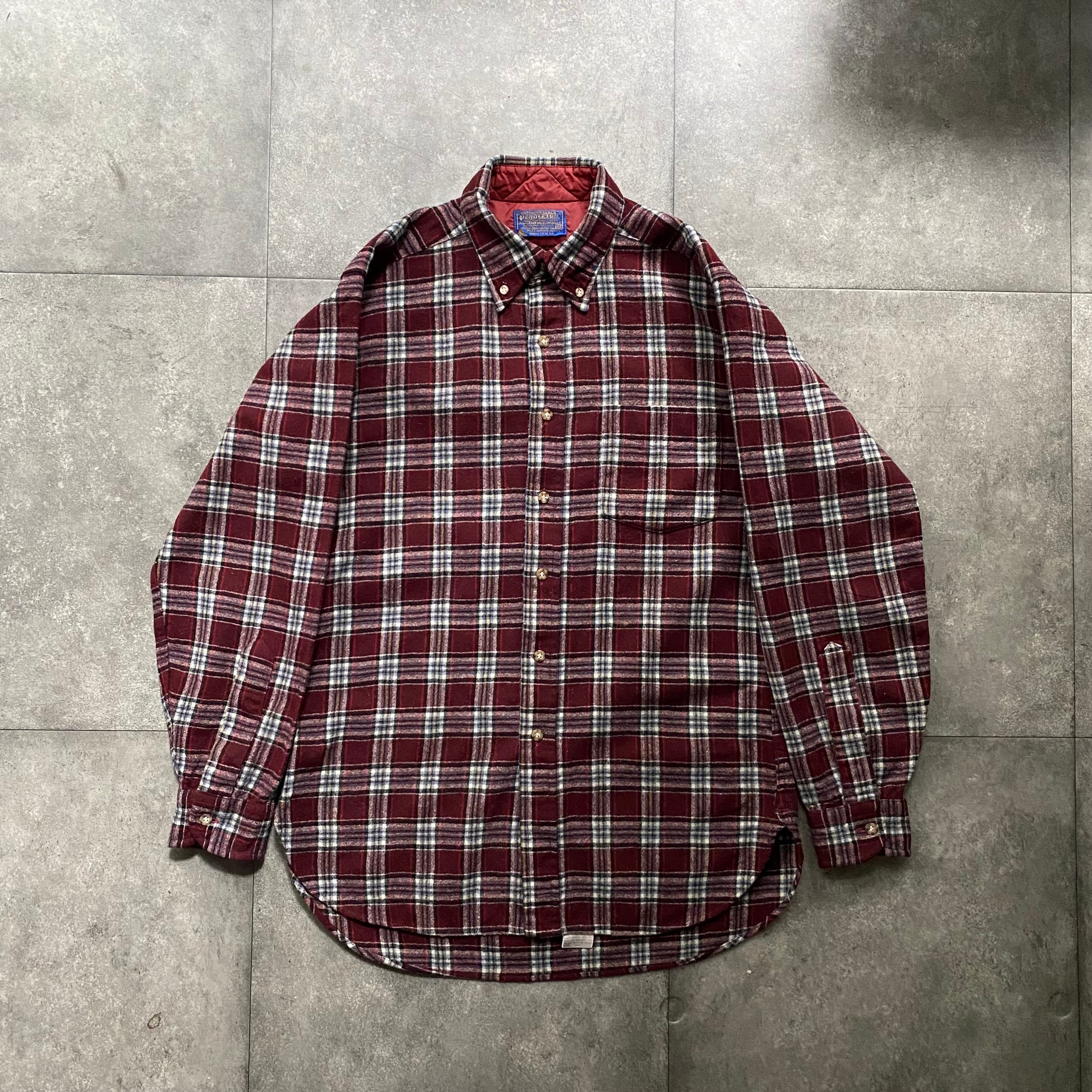 USA製 厚く 70s Pendleton チェックウールBDシャツ サイズXL