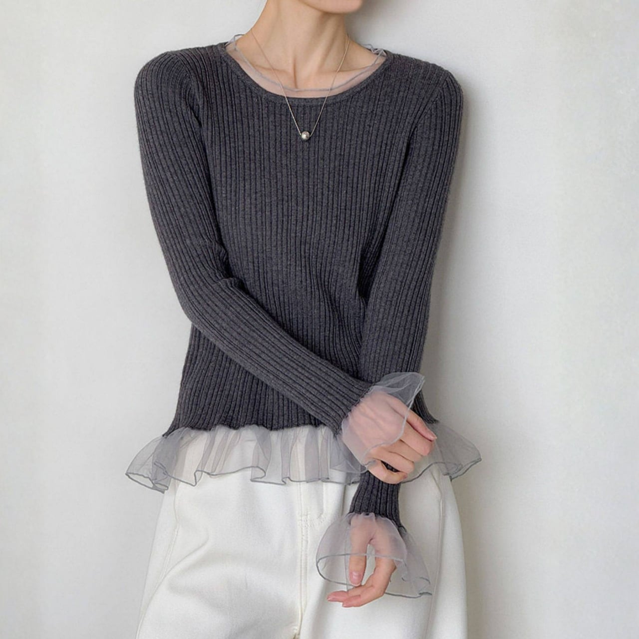 フリルディテール リブ編みニット N00236