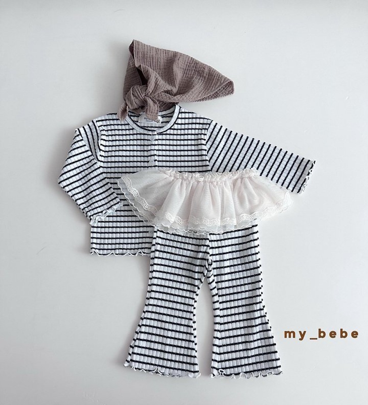 韓国子供服 / Mybebe / ボーダーひらひらブーツカット *XS~XL*