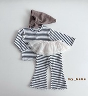 韓国子供服 / Mybebe / ボーダーひらひらブーツカット *XS~XL*