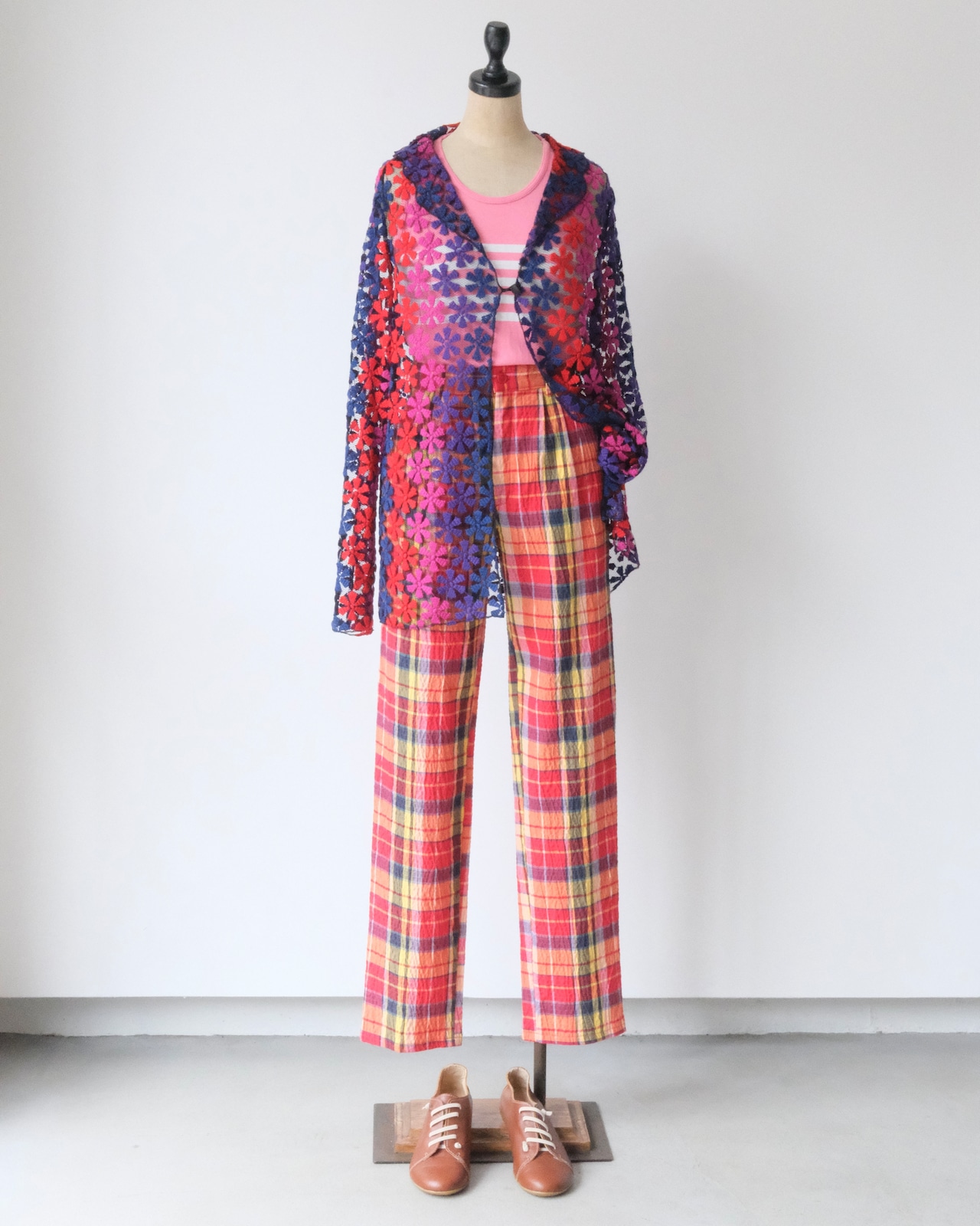 Colorful flower mesh lace cardigan