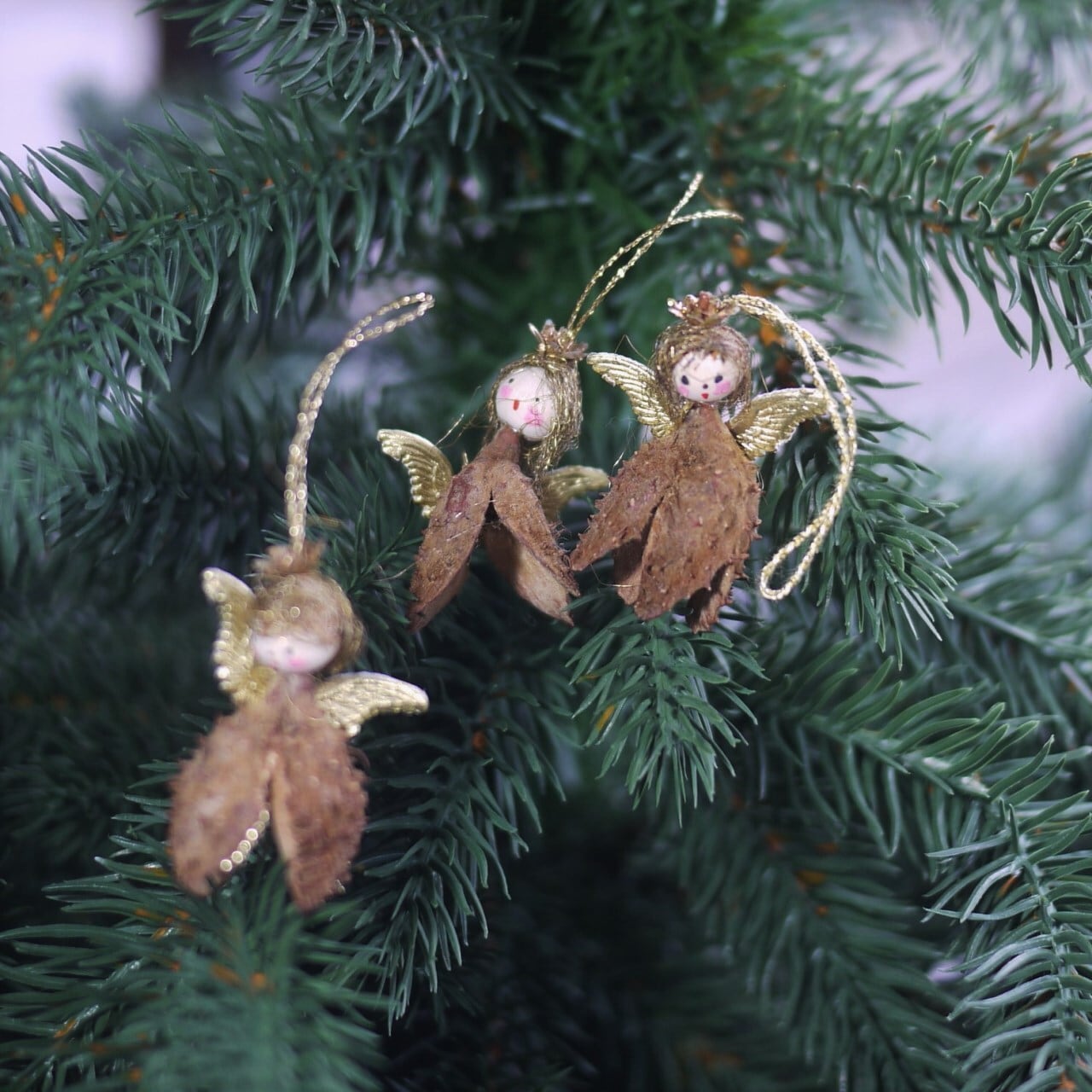 木の実オーナメント ブナの天使3人 bucheckern hülsen
