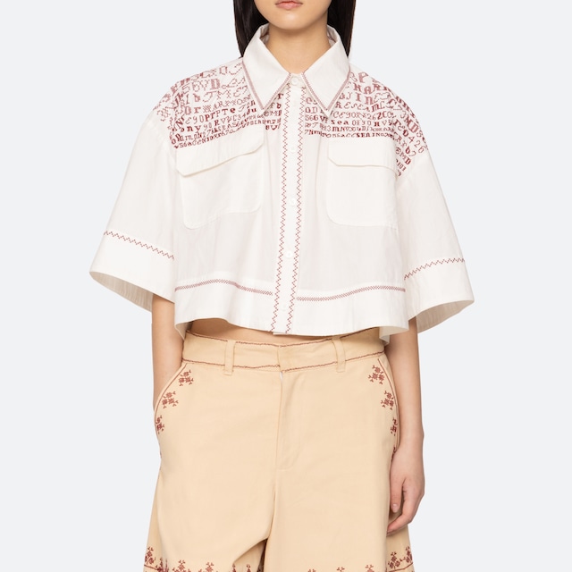 SEA NY　SEA NY KIT EMBROIDERY S/SLV SHIRT　WHITE