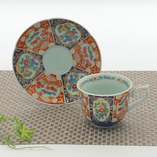 波佐見焼　錦古伊万里鳳凰珈琲碗皿　カップ＆ソーサー