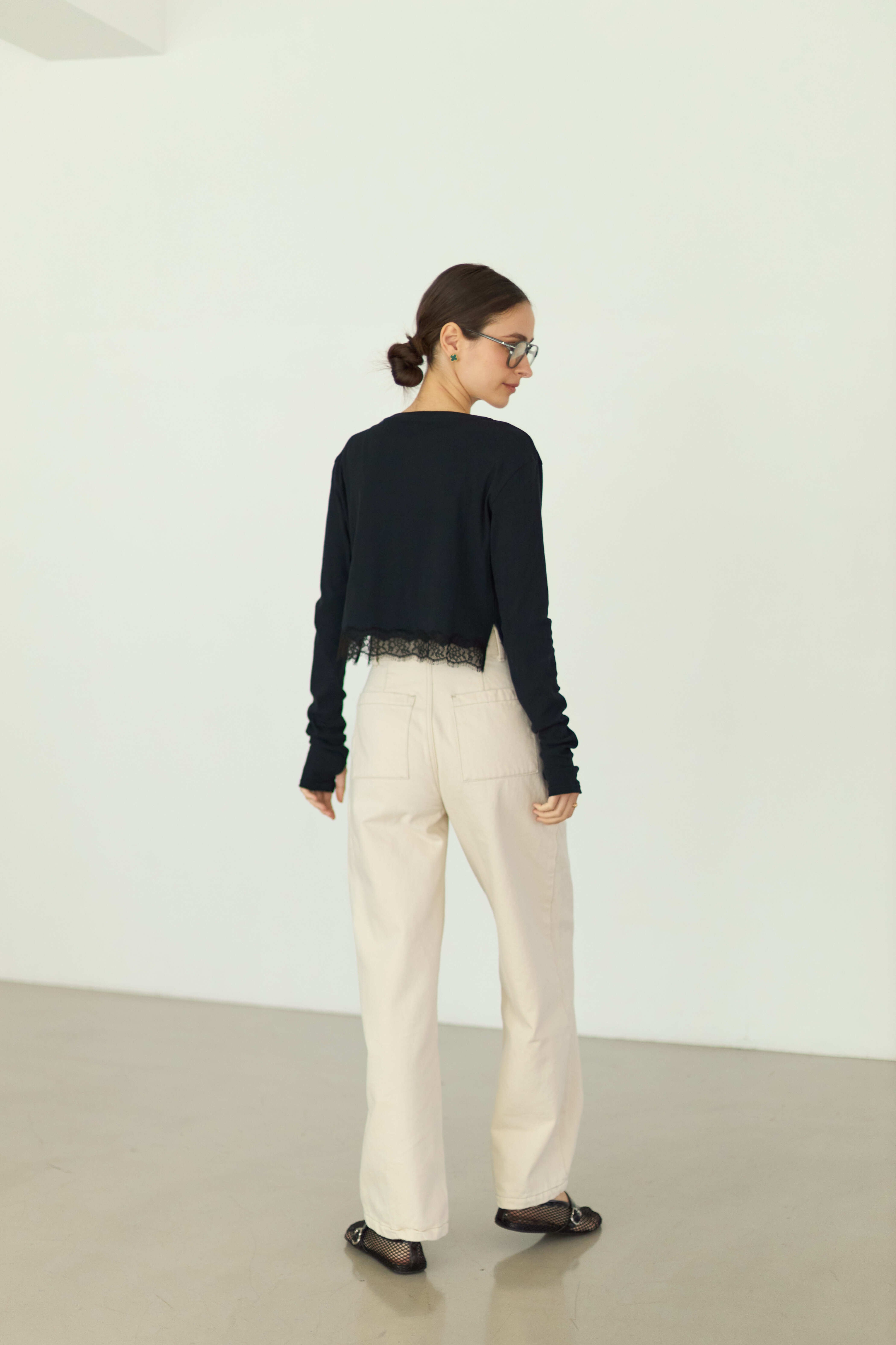 Lace hem long Tee | Bluelea