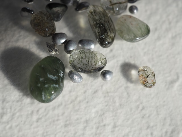 Mineral green tourmaline&green rutile quartz