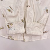 PAPAS パパス 刺繍デザイン 総柄 BD 長袖シャツ L/ホワイト