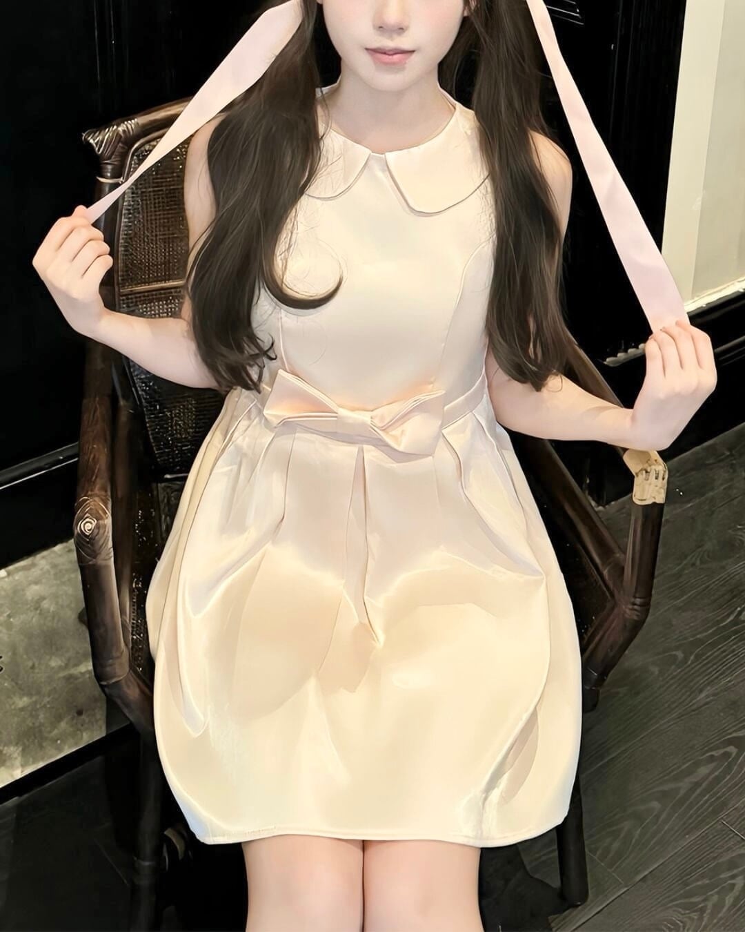 ガーリーリボンサテンピンクワンピース 2508524