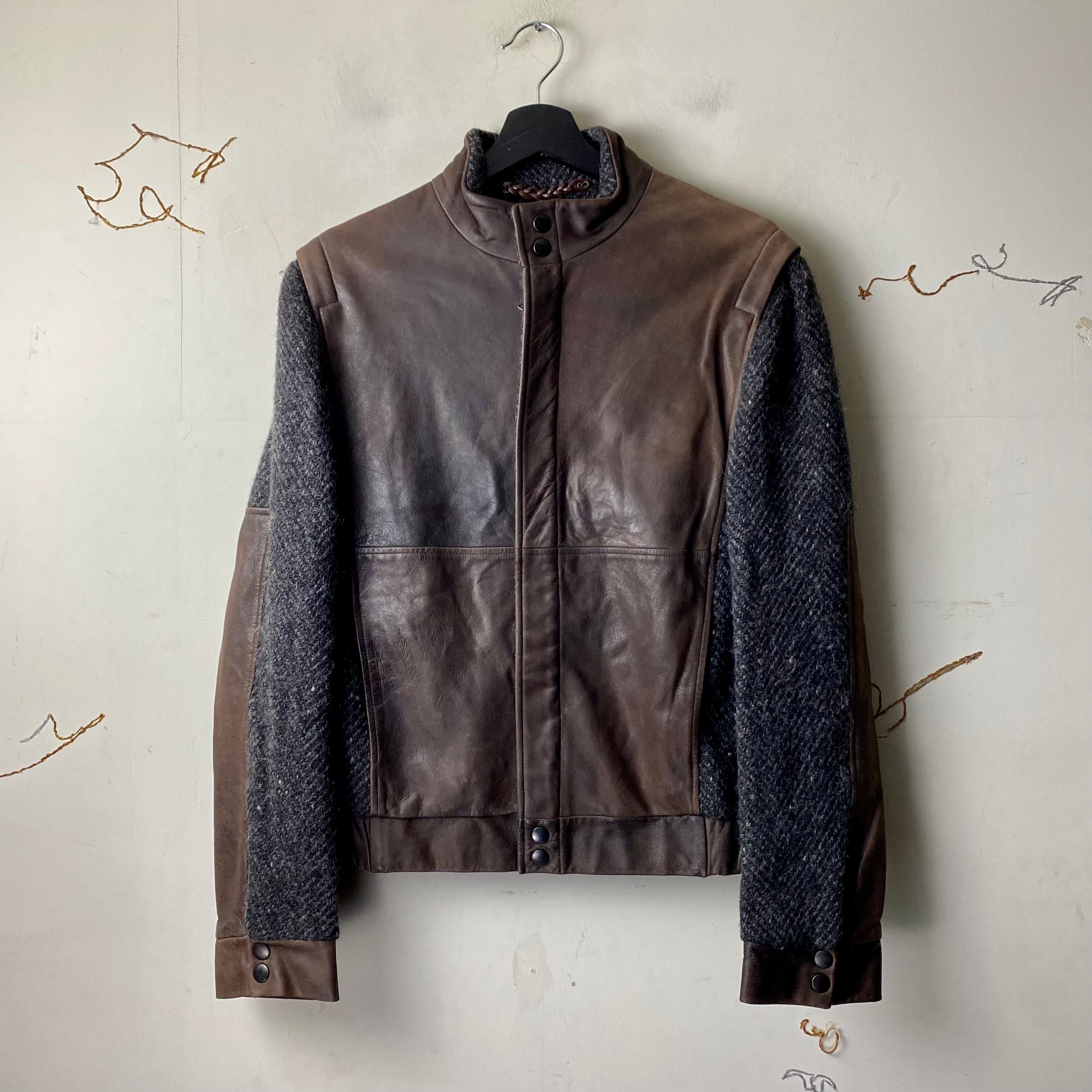 VERONIQUE BRANQUINHO leather switching tweed blouson | NOIR ONLINE