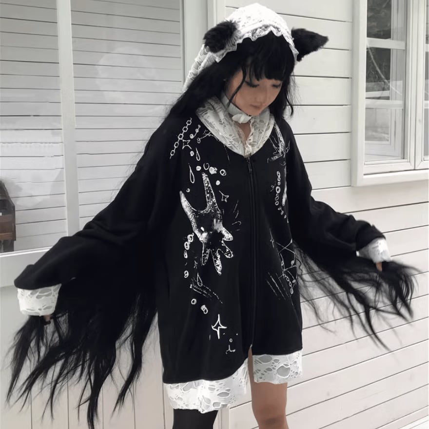 サブカル 服 地雷系 通販 ジャケット フード付き クラッシュダメージ 宿ファッション 闇かわいい バンギャ